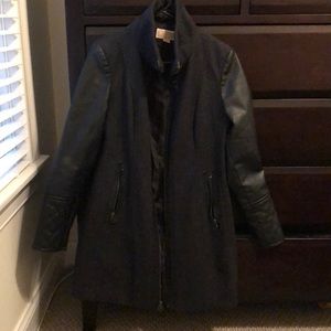 Michael Kors faux leather sleeved felt coat size 8
